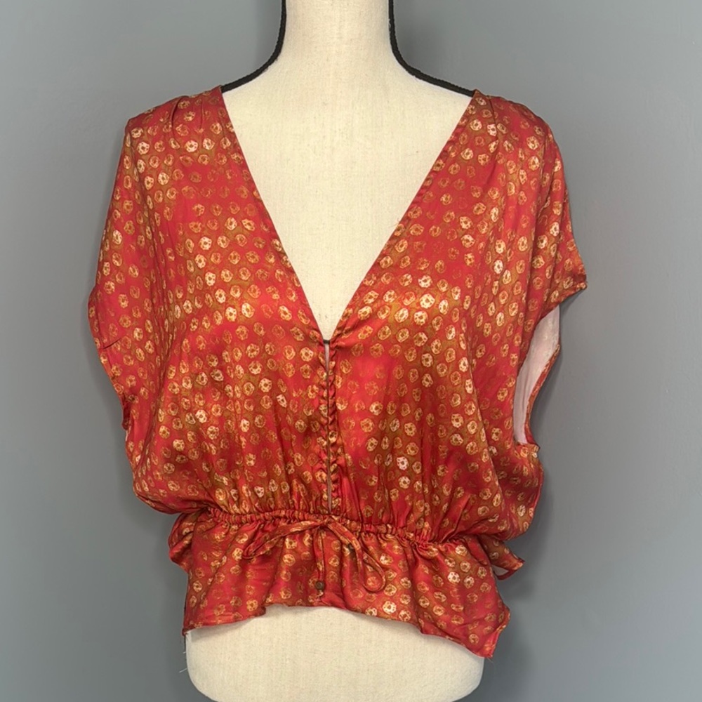 Free People Red/orange and Gold Blouse